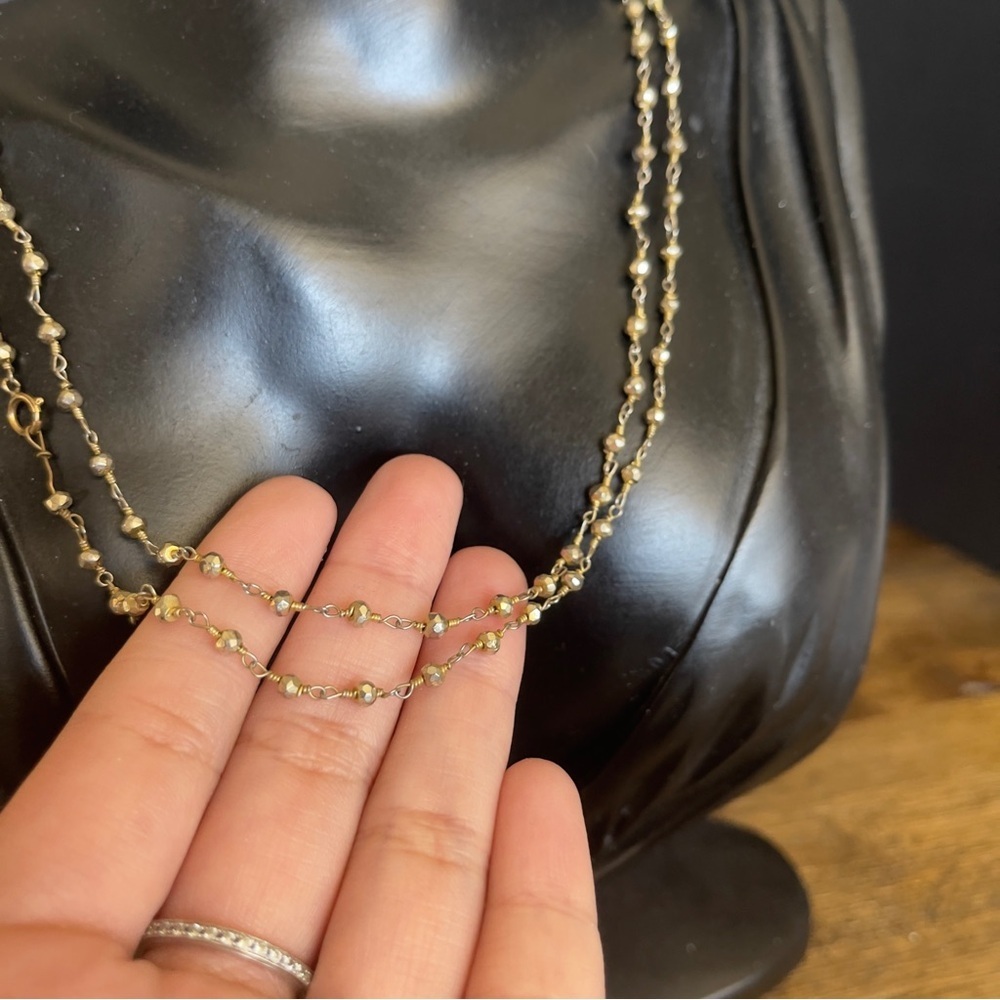 Gold filled 14k long 42 inch metal bead necklace - Picture 3 of 6